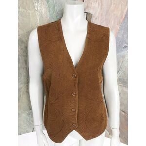 Erez Levy Womens Ruddy Brown Embroidered Vest Jacket Size Medium
